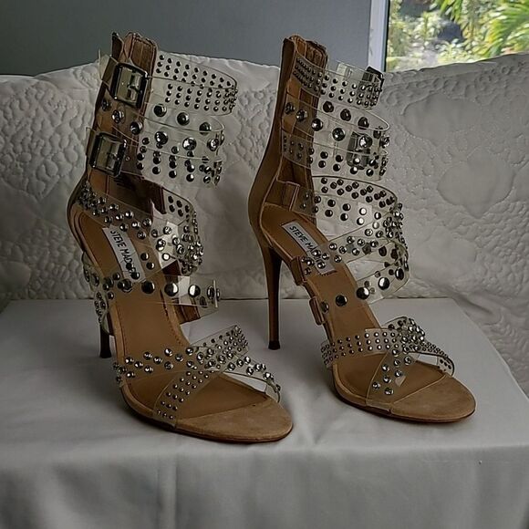 Steve Madden Moto clear strappy rockstud pumps size 8.5 - Picture 5 of 9